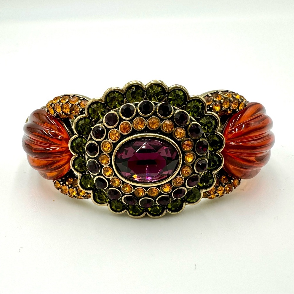 NWOB Heidi Daus *retired* Swarovski Flower orange/purple/green Bangle Bracelet